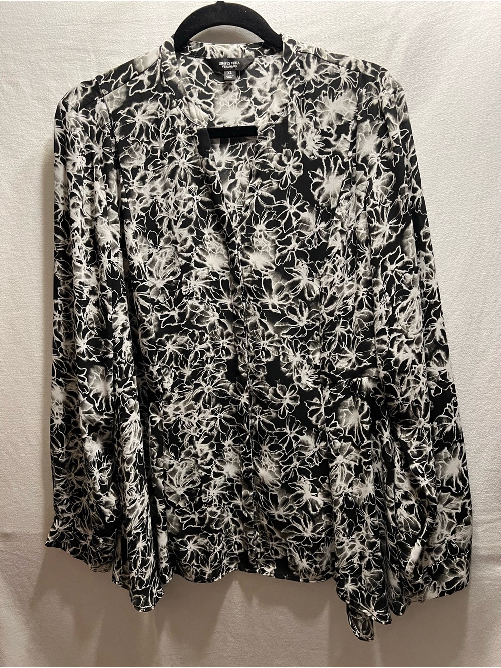 Simply Vera Black & White Floral Blouse - Womens Top